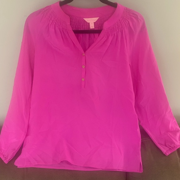 Lilly Pulitzer Tops - Lilly Pulitzer Vibrant Pink “Orchid” Elsa Blouse 100% Silk